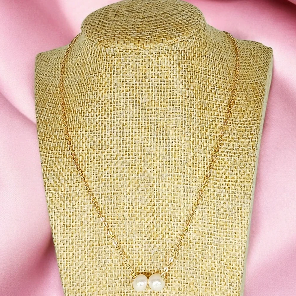 Gold Necklace with Two Baroque Pearls Coquette Girl Lolita Dollette New Preppy
